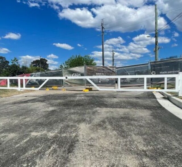 Double gates installed for Penrith City Council, as part of the commercial fencing service provided by metal fencing specialist