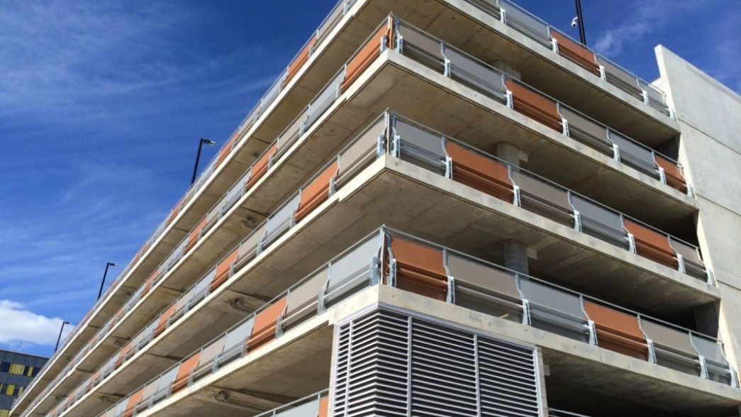 Royal north shore hospital car park crash barriers installed on different levels, a commercial fencing service provided by metal fencing specialist
