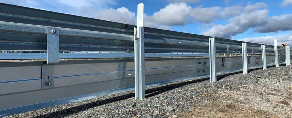 BIKER-SHIELD™️ Guardrail with silver finish on highway