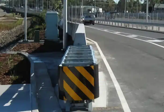 Bridge road guardrail safety barrier installed on a highway