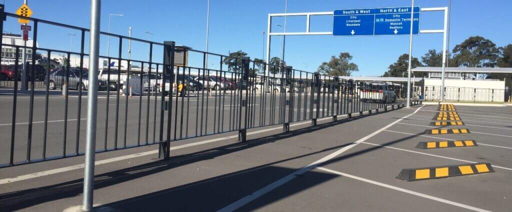 Pedestrian Fencing barriers in car park near Sydney Airport