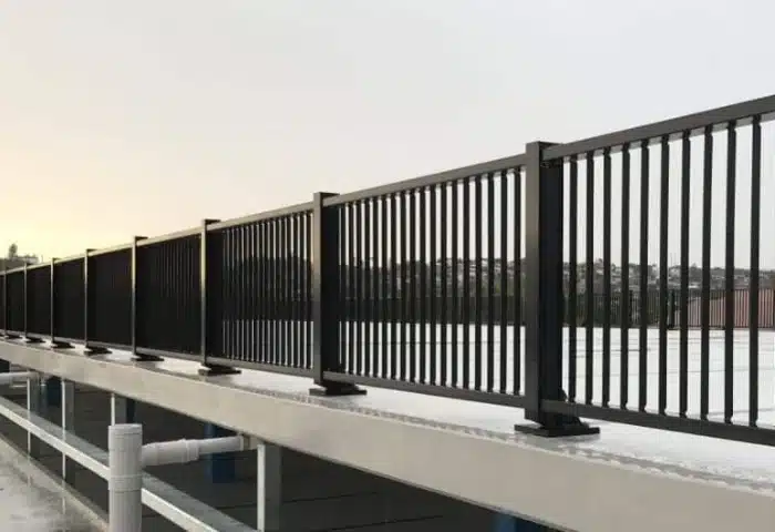 Rhinostop® elite guardrail installed around warehouse with black finish