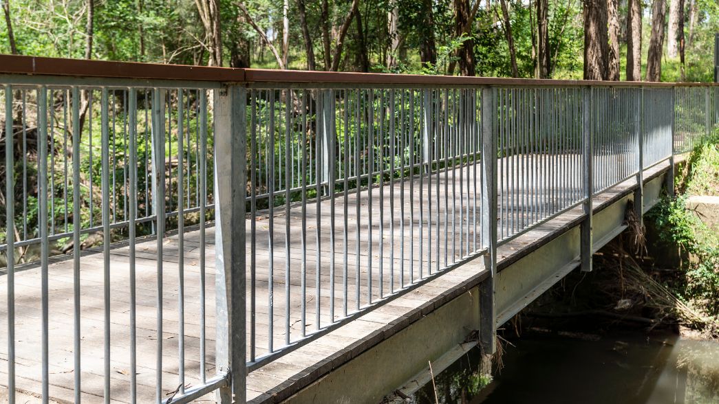 Galvanised pedestrian balustrades installed across bridge in Rouse Hill
